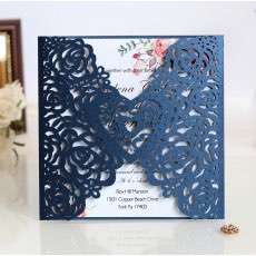 Square Invitation Card Laser-hollowed Design Dark Blue Iridescent Paper Wholesale